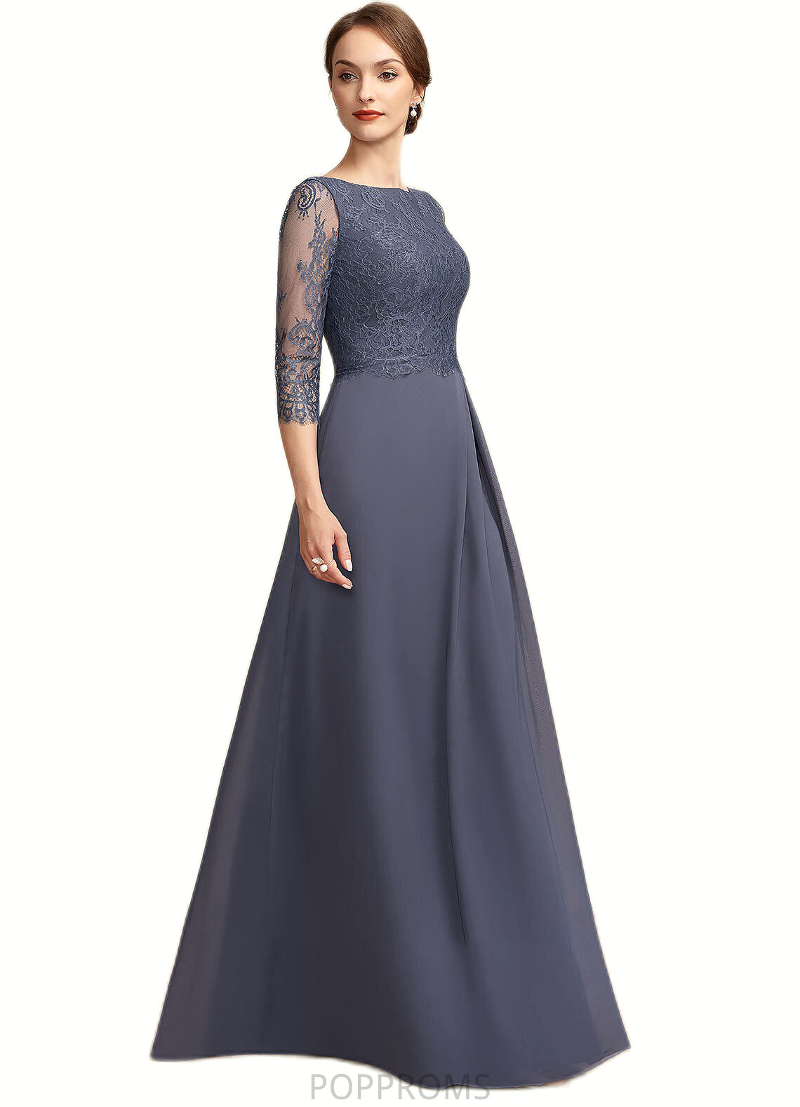 Eleanor A-Line Scoop Neck Floor-Length Chiffon Lace Mother of the Bride Dress With Ruffle PP6126P0014917