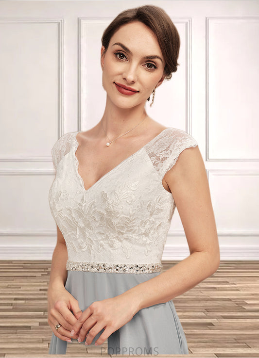 Nora A-Line V-neck Tea-Length Chiffon Lace Mother of the Bride Dress With Beading PP6126P0014919