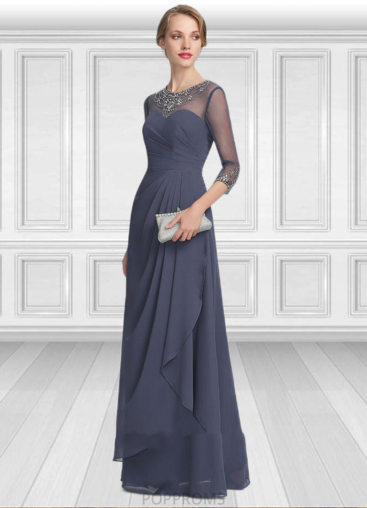 Eleanor A-Line Scoop Neck Floor-Length Chiffon Mother of the Bride Dress With Beading Sequins Cascading Ruffles PP6126P0014921