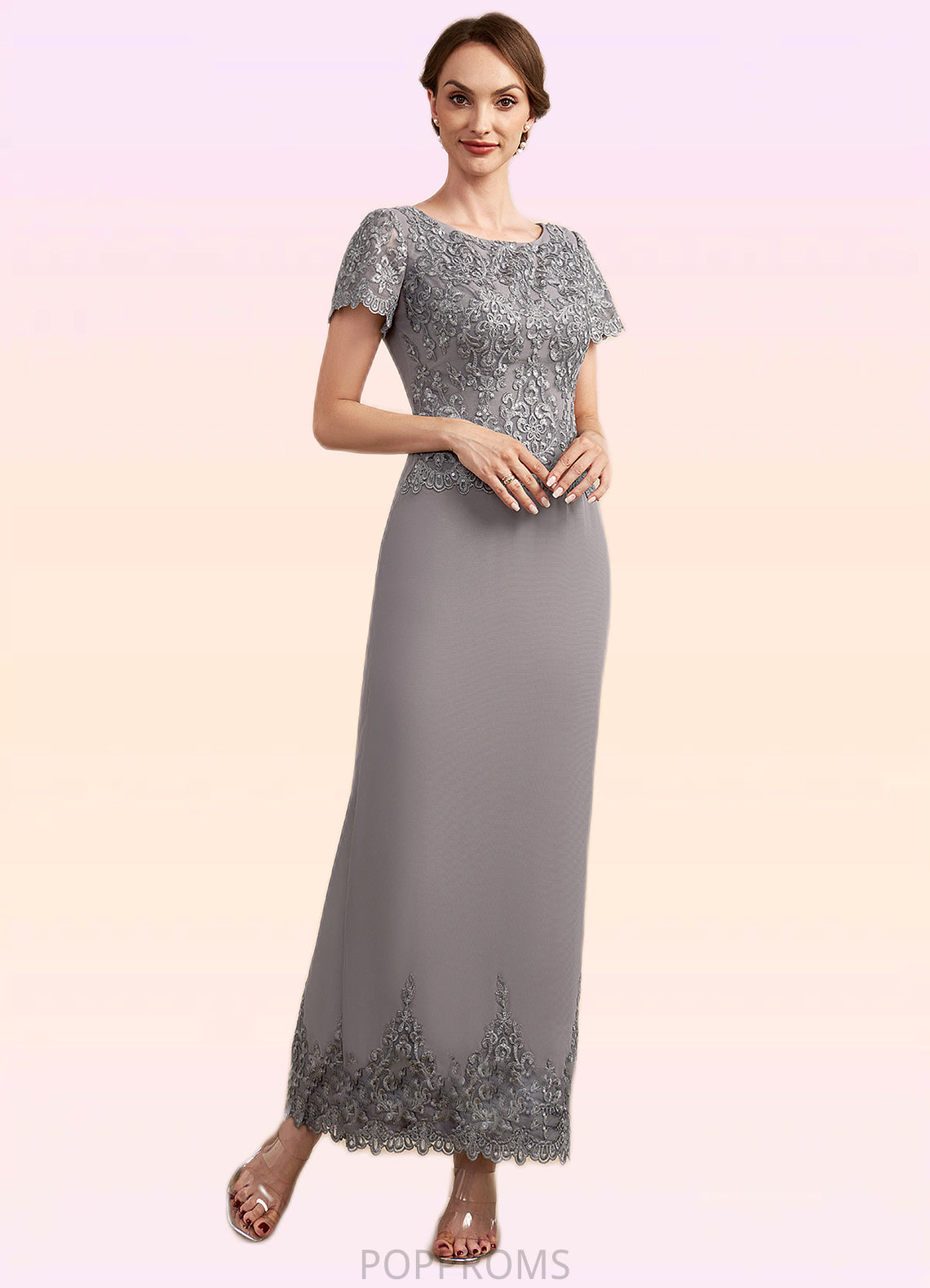 Kathryn Sheath/Column Scoop Neck Ankle-Length Chiffon Lace Mother of the Bride Dress With Sequins PP6126P0014922