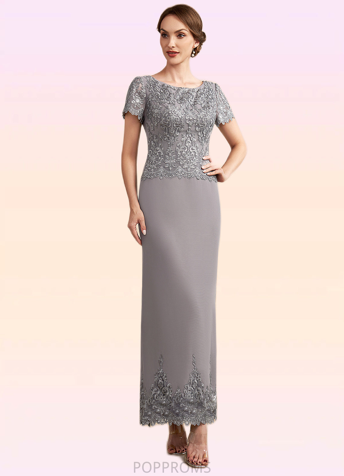 Kathryn Sheath/Column Scoop Neck Ankle-Length Chiffon Lace Mother of the Bride Dress With Sequins PP6126P0014922