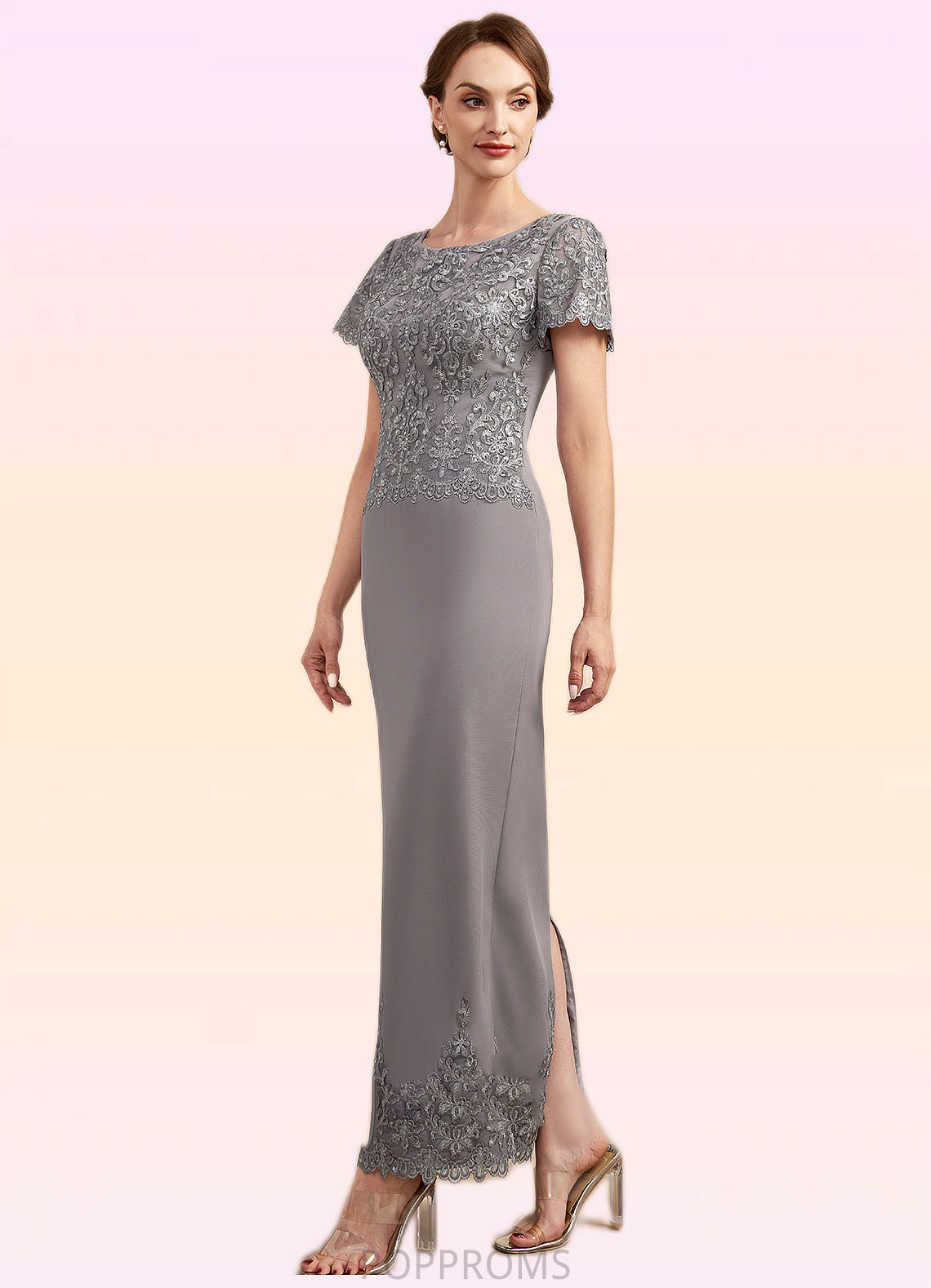 Kathryn Sheath/Column Scoop Neck Ankle-Length Chiffon Lace Mother of the Bride Dress With Sequins PP6126P0014922