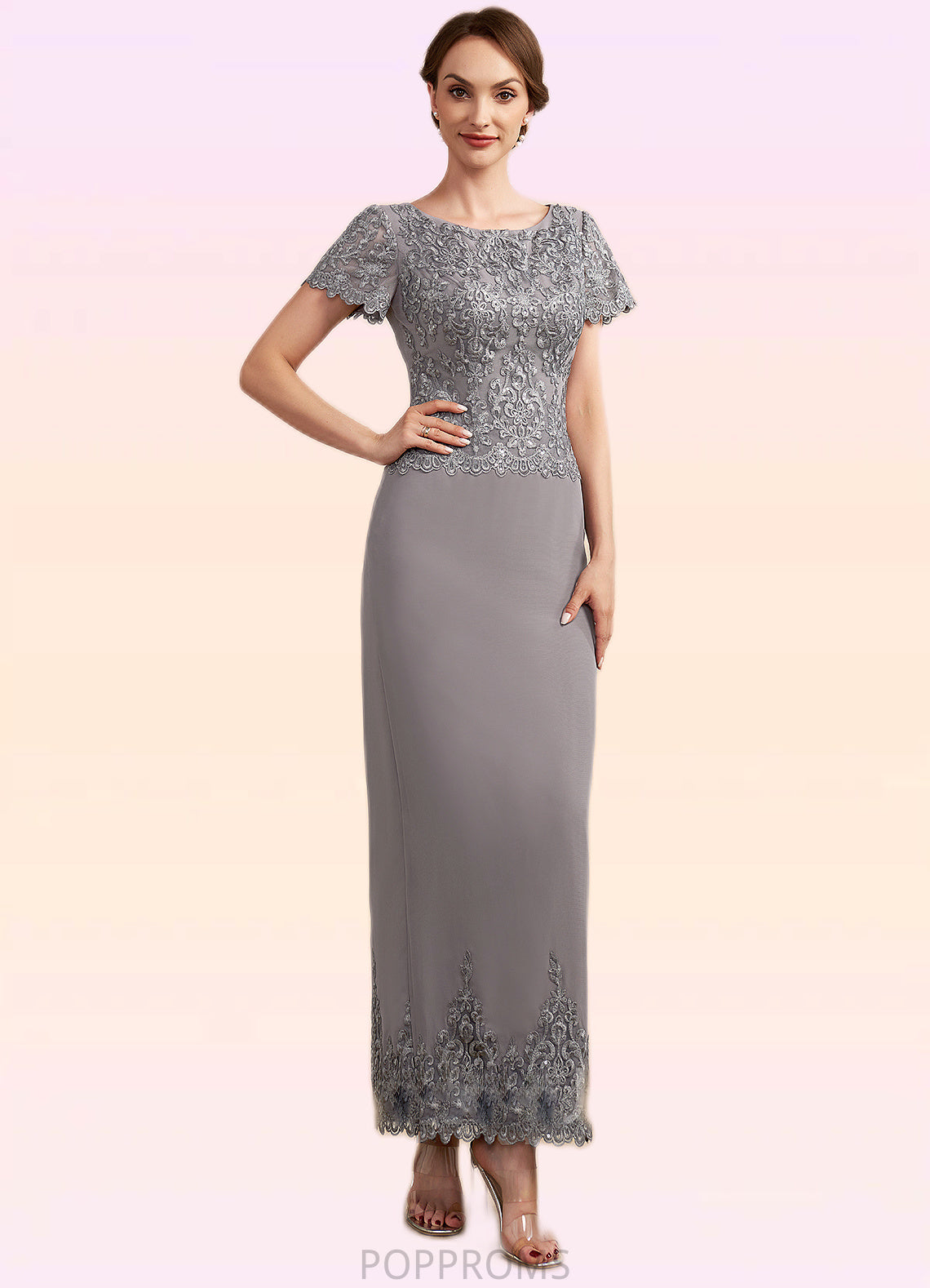 Kathryn Sheath/Column Scoop Neck Ankle-Length Chiffon Lace Mother of the Bride Dress With Sequins PP6126P0014922