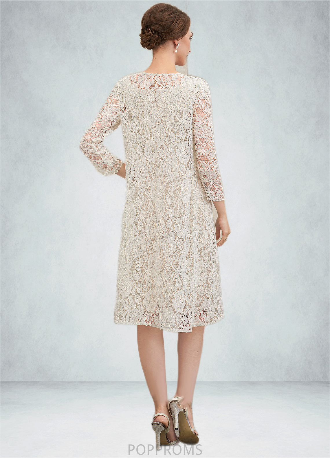 Azul Sheath/Column V-neck Knee-Length Chiffon Lace Mother of the Bride Dress With Bow(s) PP6126P0014924