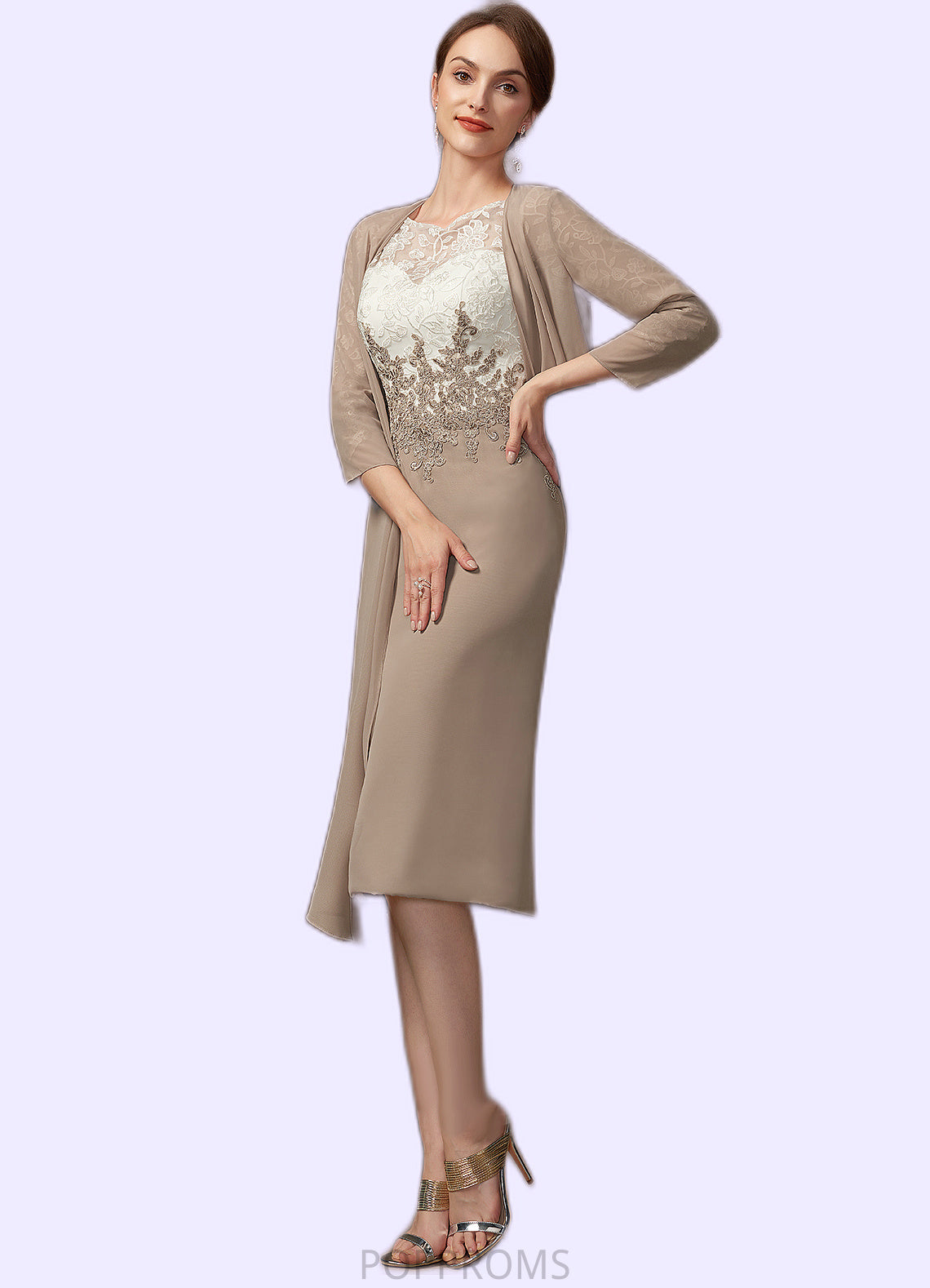 Shannon Sheath/Column Scoop Neck Knee-Length Chiffon Lace Mother of the Bride Dress PP6126P0014927