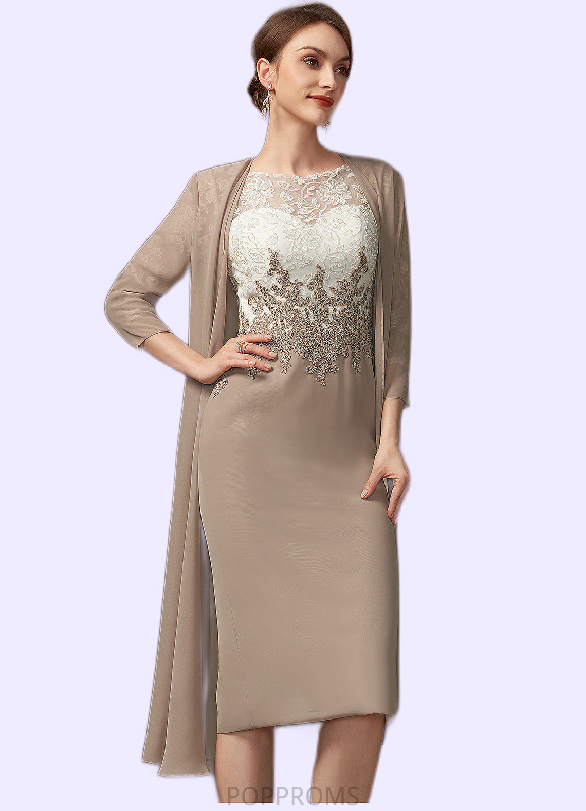 Shannon Sheath/Column Scoop Neck Knee-Length Chiffon Lace Mother of the Bride Dress PP6126P0014927