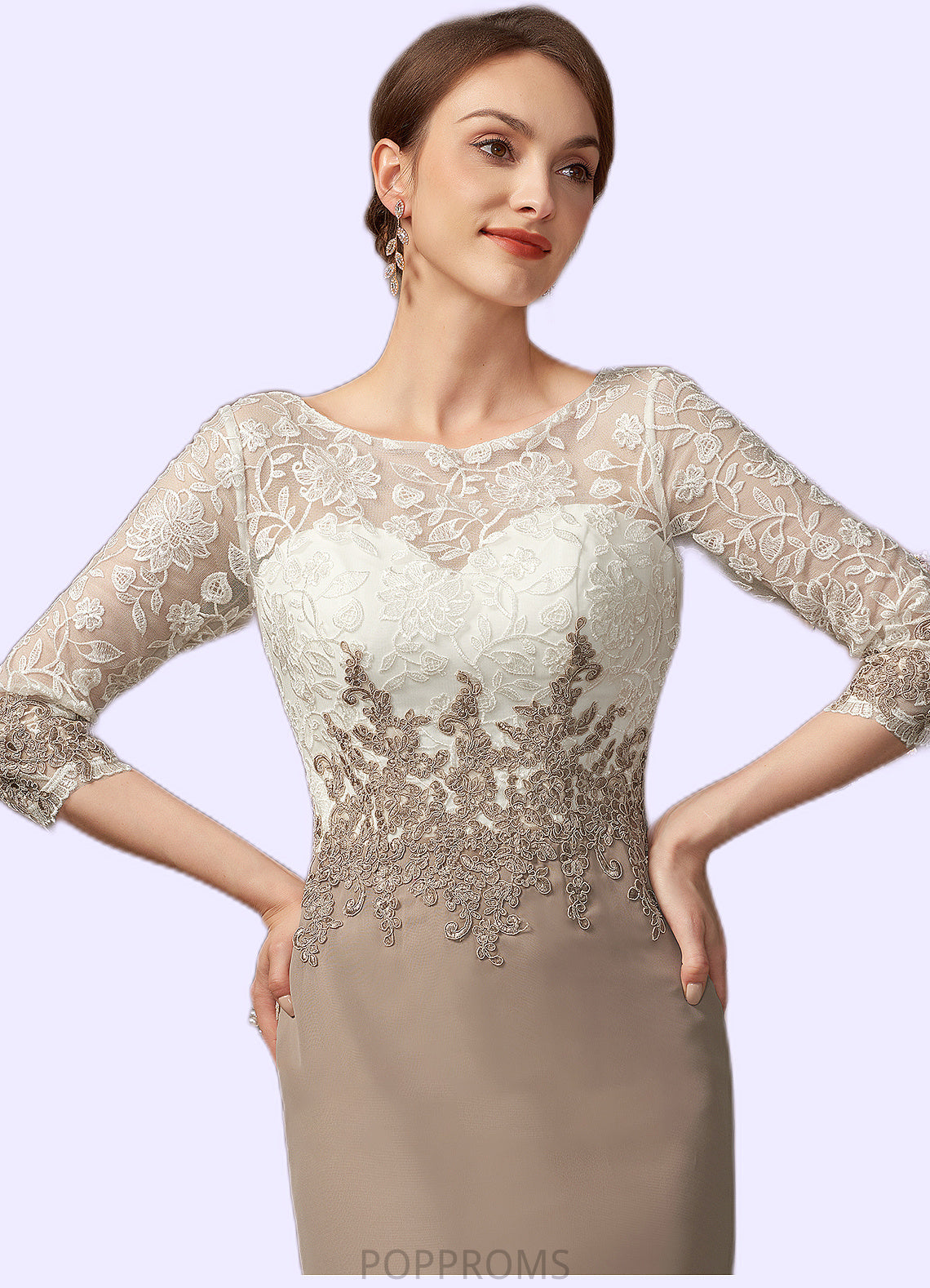 Shannon Sheath/Column Scoop Neck Knee-Length Chiffon Lace Mother of the Bride Dress PP6126P0014927