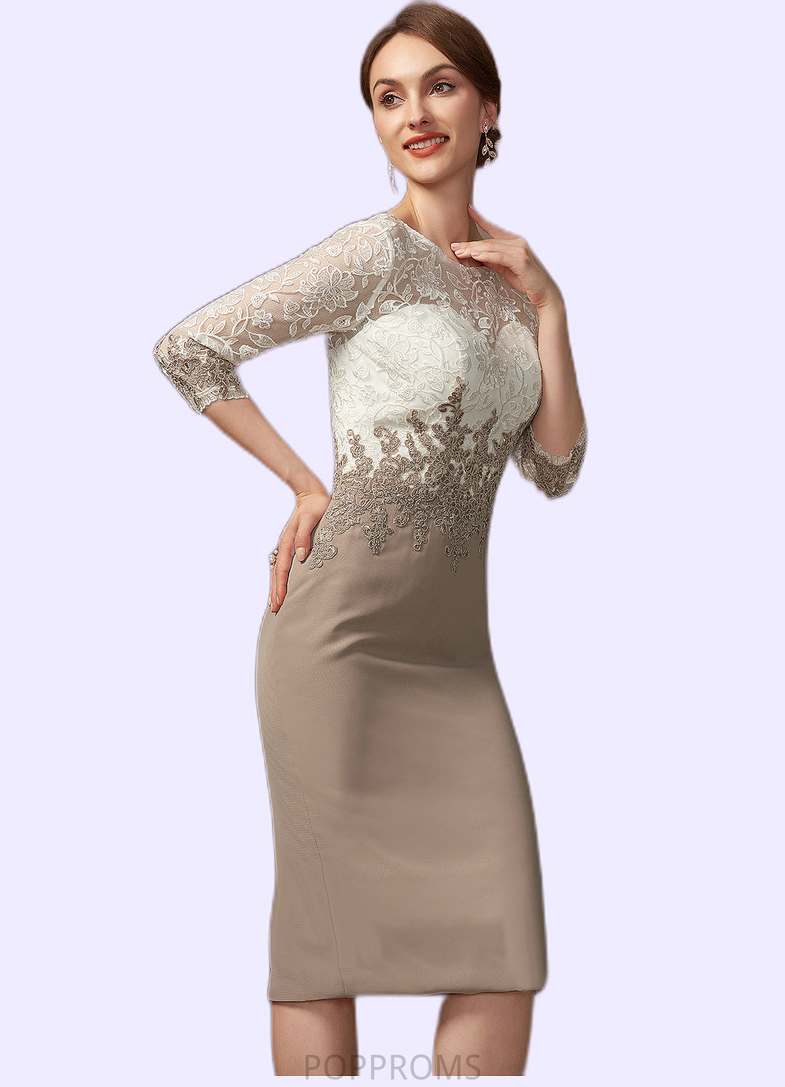 Shannon Sheath/Column Scoop Neck Knee-Length Chiffon Lace Mother of the Bride Dress PP6126P0014927