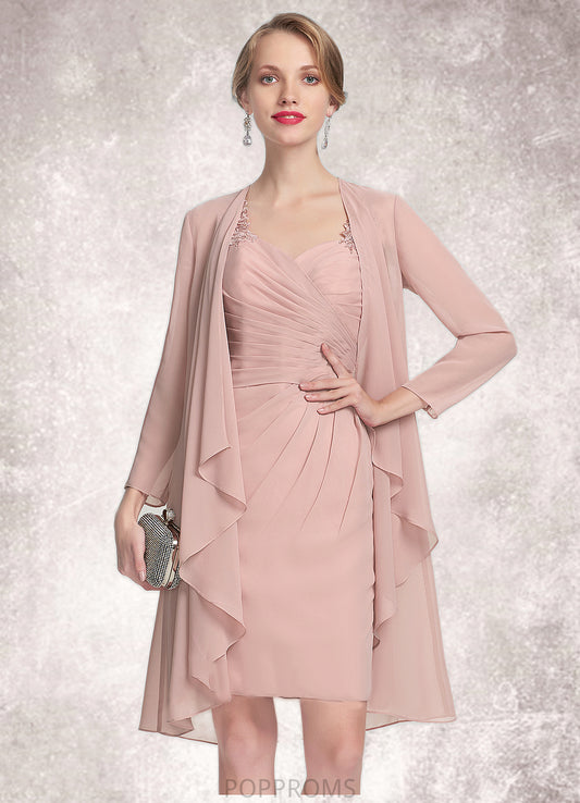 Stella Sheath/Column Sweetheart Knee-Length Chiffon Mother of the Bride Dress With Ruffle Lace PP6126P0014929