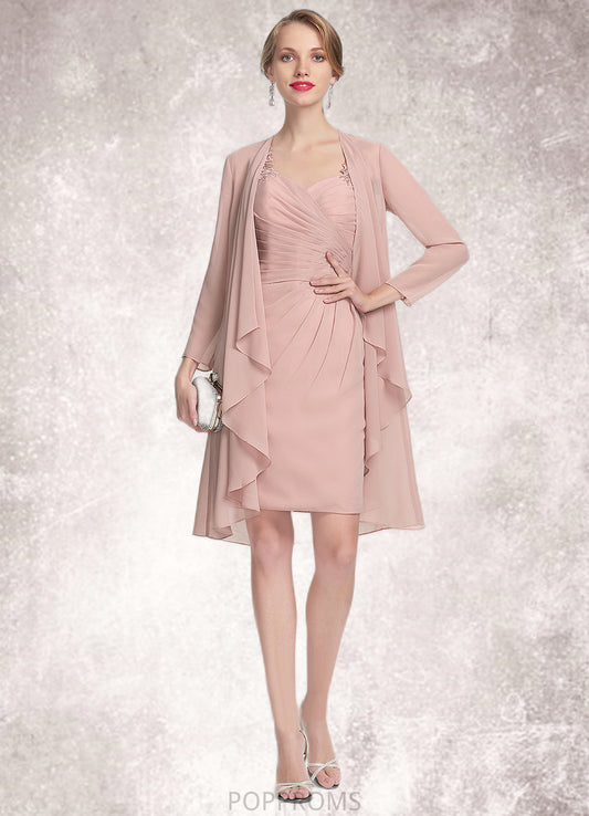 Stella Sheath/Column Sweetheart Knee-Length Chiffon Mother of the Bride Dress With Ruffle Lace PP6126P0014929