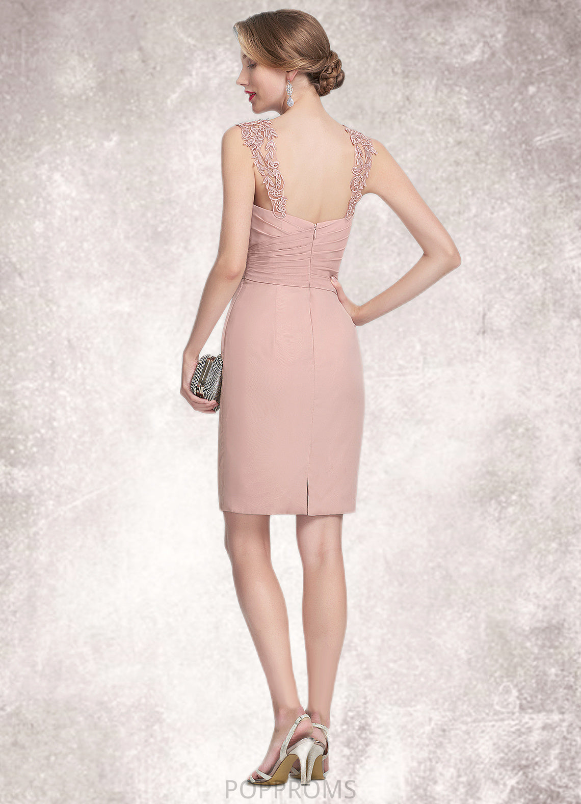 Stella Sheath/Column Sweetheart Knee-Length Chiffon Mother of the Bride Dress With Ruffle Lace PP6126P0014929