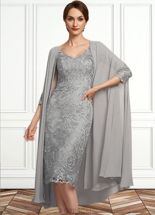 Madeline Sheath/Column V-neck Knee-Length Lace Mother of the Bride Dress PP6126P0014931