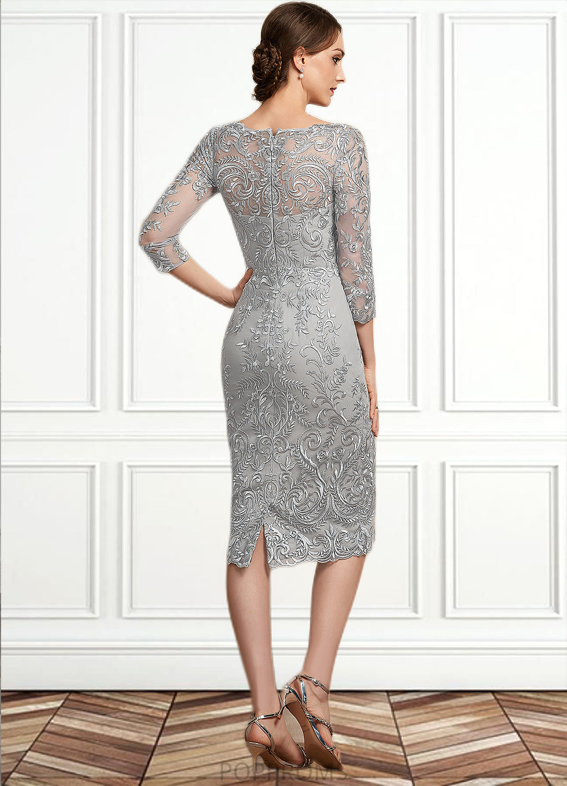 Madeline Sheath/Column V-neck Knee-Length Lace Mother of the Bride Dress PP6126P0014931