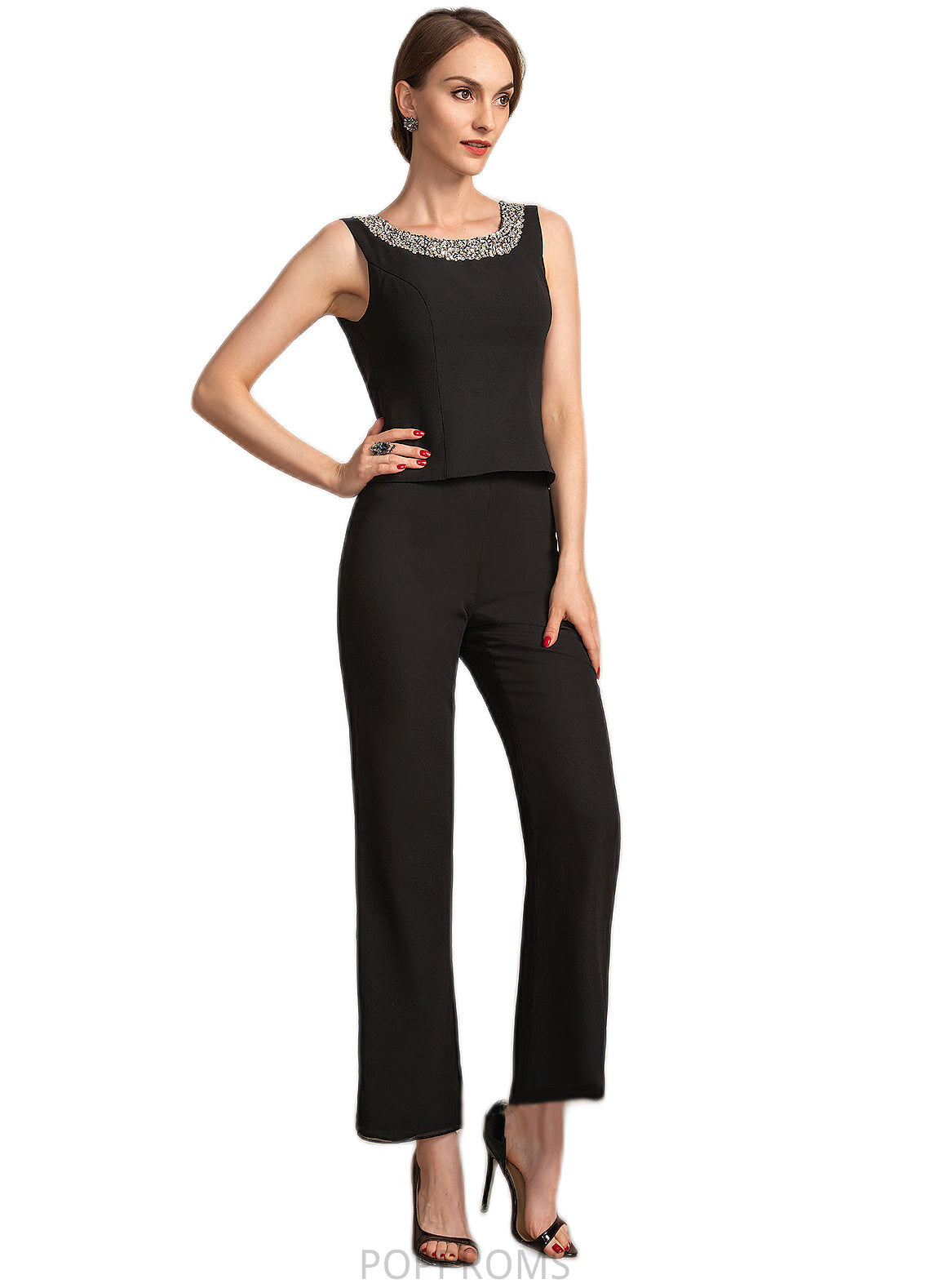 Allyson Jumpsuit/Pantsuit Scoop Neck Ankle-Length Chiffon Mother of the Bride Dress With Beading Sequins PP6126P0014932