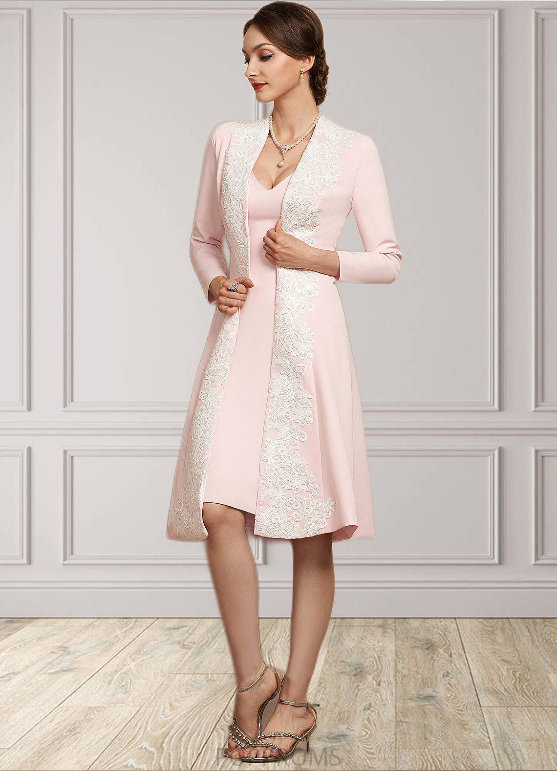 Harriet Sheath/Column V-neck Knee-Length Stretch Crepe Mother of the Bride Dress PP6126P0014933