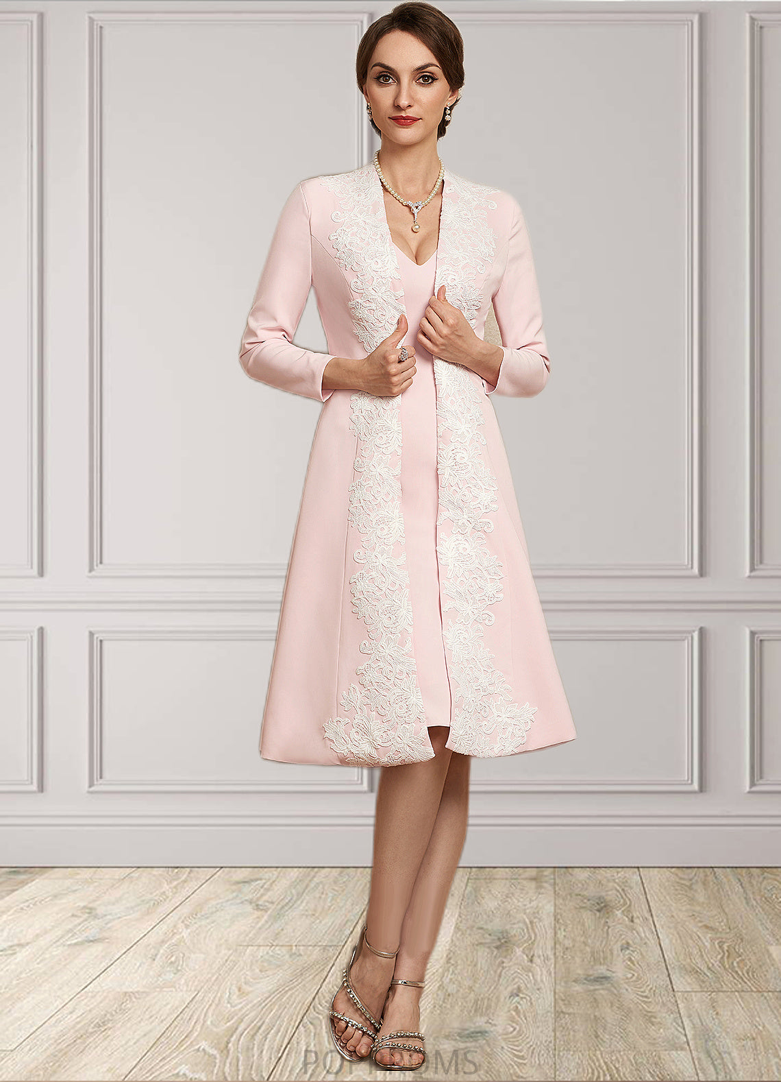 Harriet Sheath/Column V-neck Knee-Length Stretch Crepe Mother of the Bride Dress PP6126P0014933