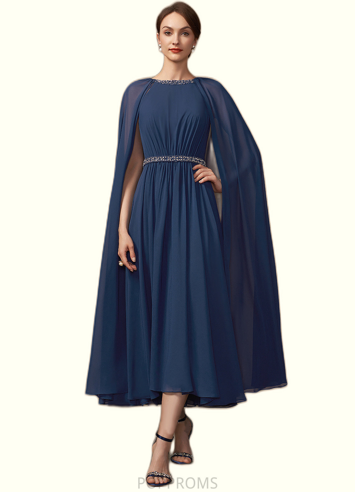 Arianna A-Line Scoop Neck Tea-Length Chiffon Mother of the Bride Dress With Beading PP6126P0014934