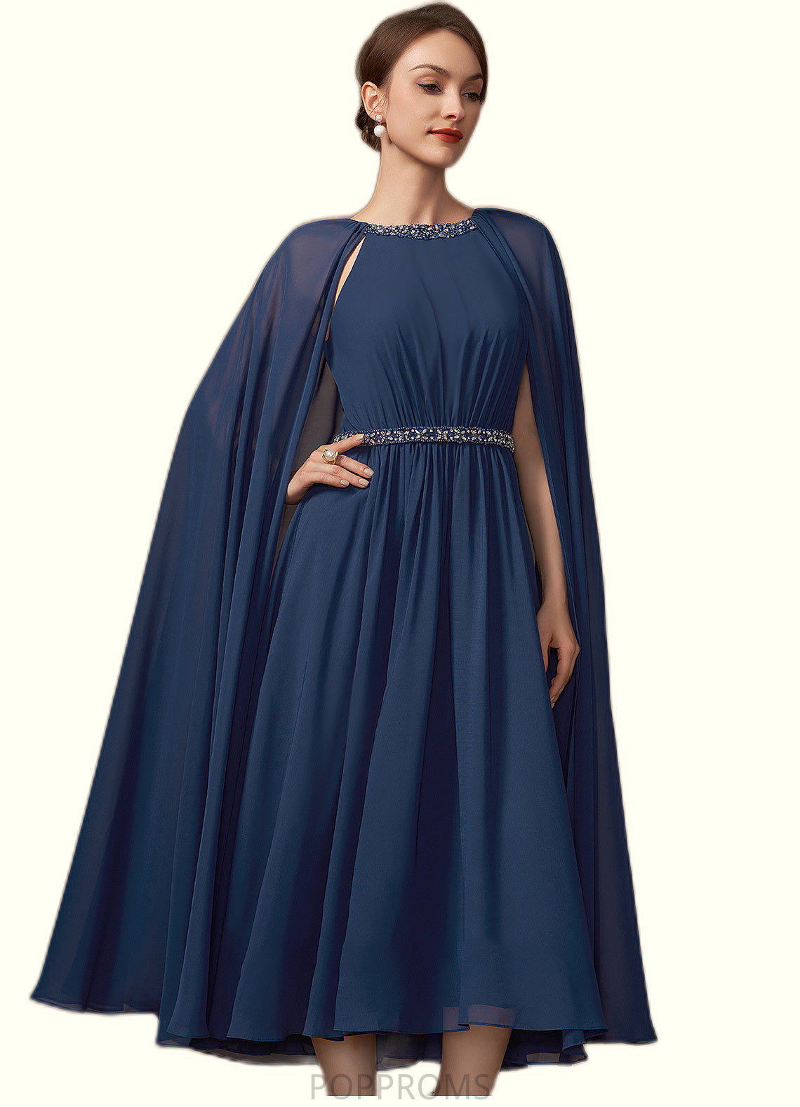 Arianna A-Line Scoop Neck Tea-Length Chiffon Mother of the Bride Dress With Beading PP6126P0014934