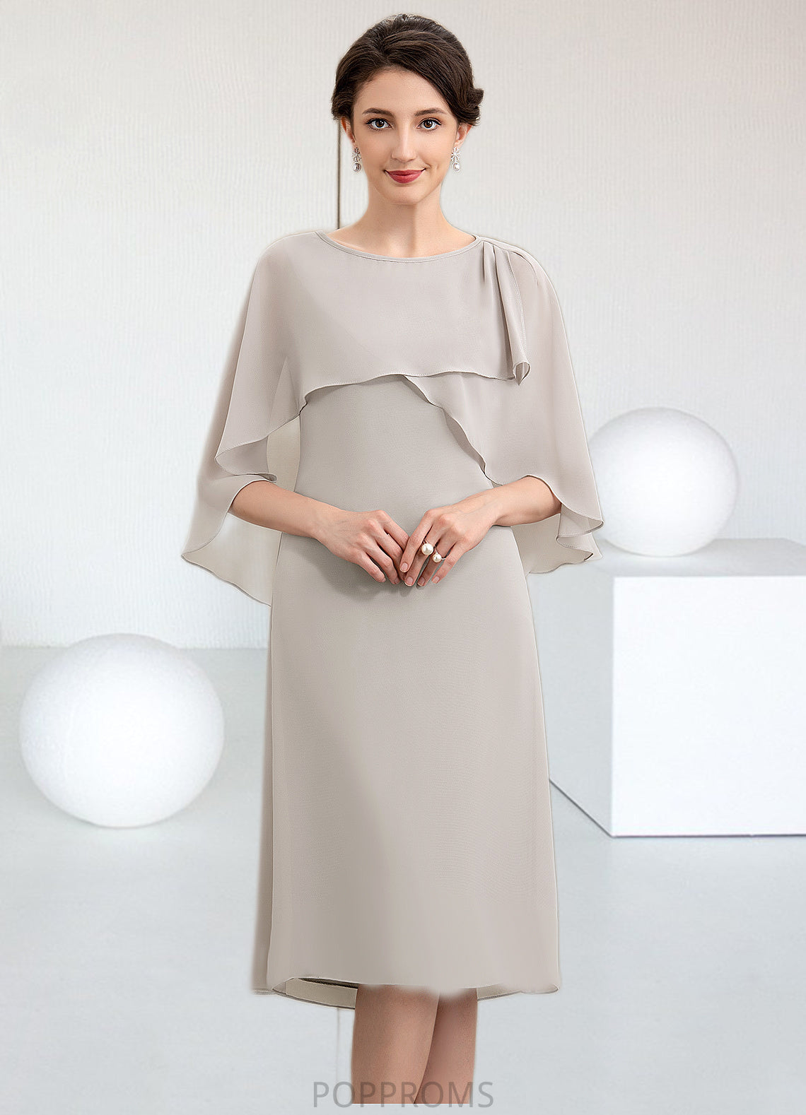 Cristal A-Line Scoop Neck Knee-Length Chiffon Mother of the Bride Dress PP6126P0014935