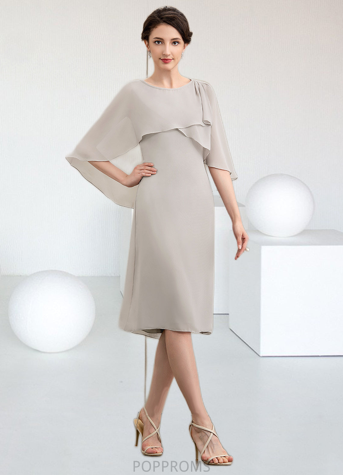 Cristal A-Line Scoop Neck Knee-Length Chiffon Mother of the Bride Dress PP6126P0014935