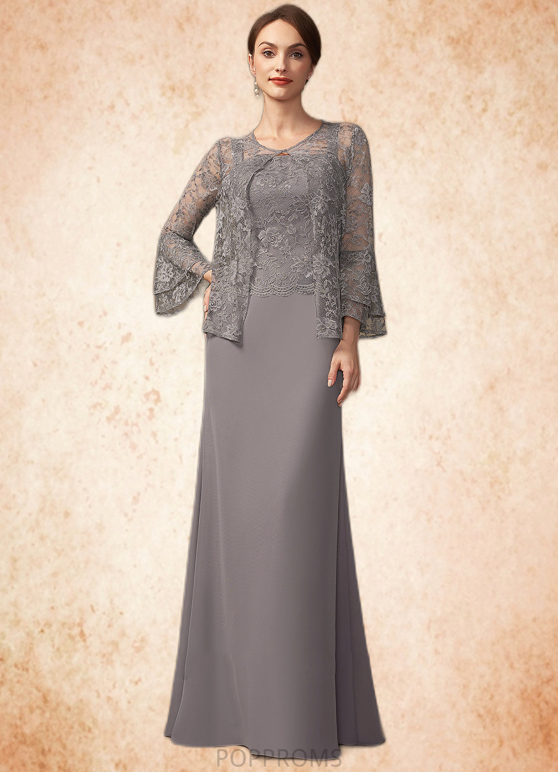 Kenzie Sheath/Column Square Neckline Floor-Length Chiffon Lace Mother of the Bride Dress PP6126P0014936