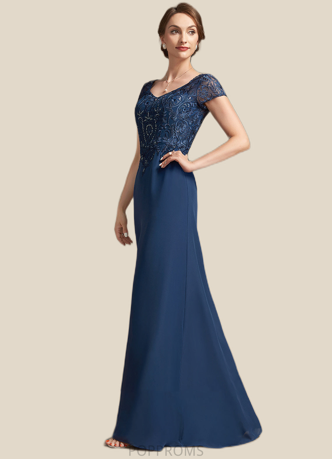 Savannah A-Line V-neck Floor-Length Chiffon Lace Mother of the Bride Dress With Sequins PP6126P0014938