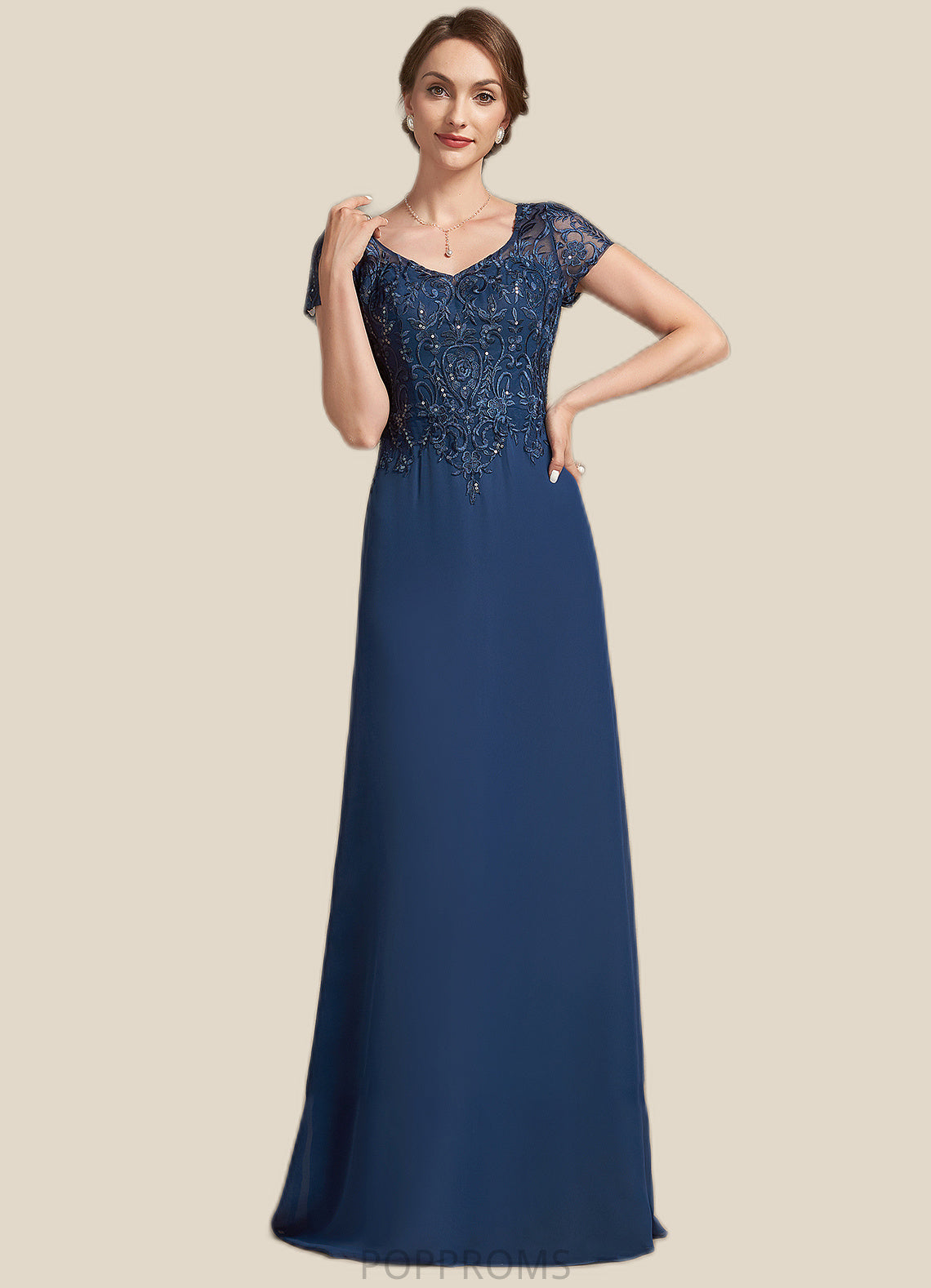 Savannah A-Line V-neck Floor-Length Chiffon Lace Mother of the Bride Dress With Sequins PP6126P0014938