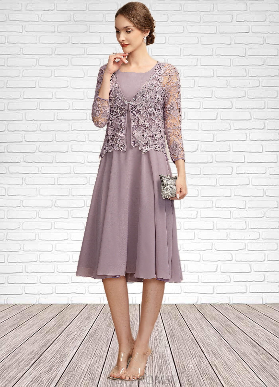 Kaylynn A-Line Square Neckline Knee-Length Chiffon Mother of the Bride Dress PP6126P0014940