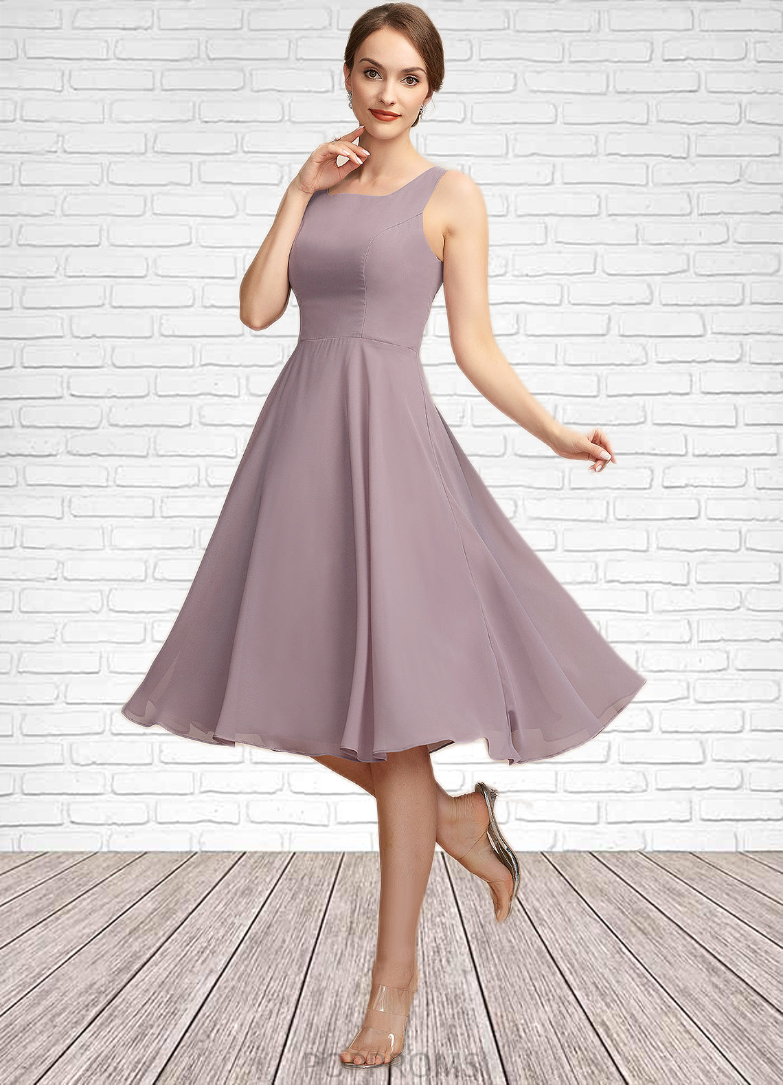 Kaylynn A-Line Square Neckline Knee-Length Chiffon Mother of the Bride Dress PP6126P0014940