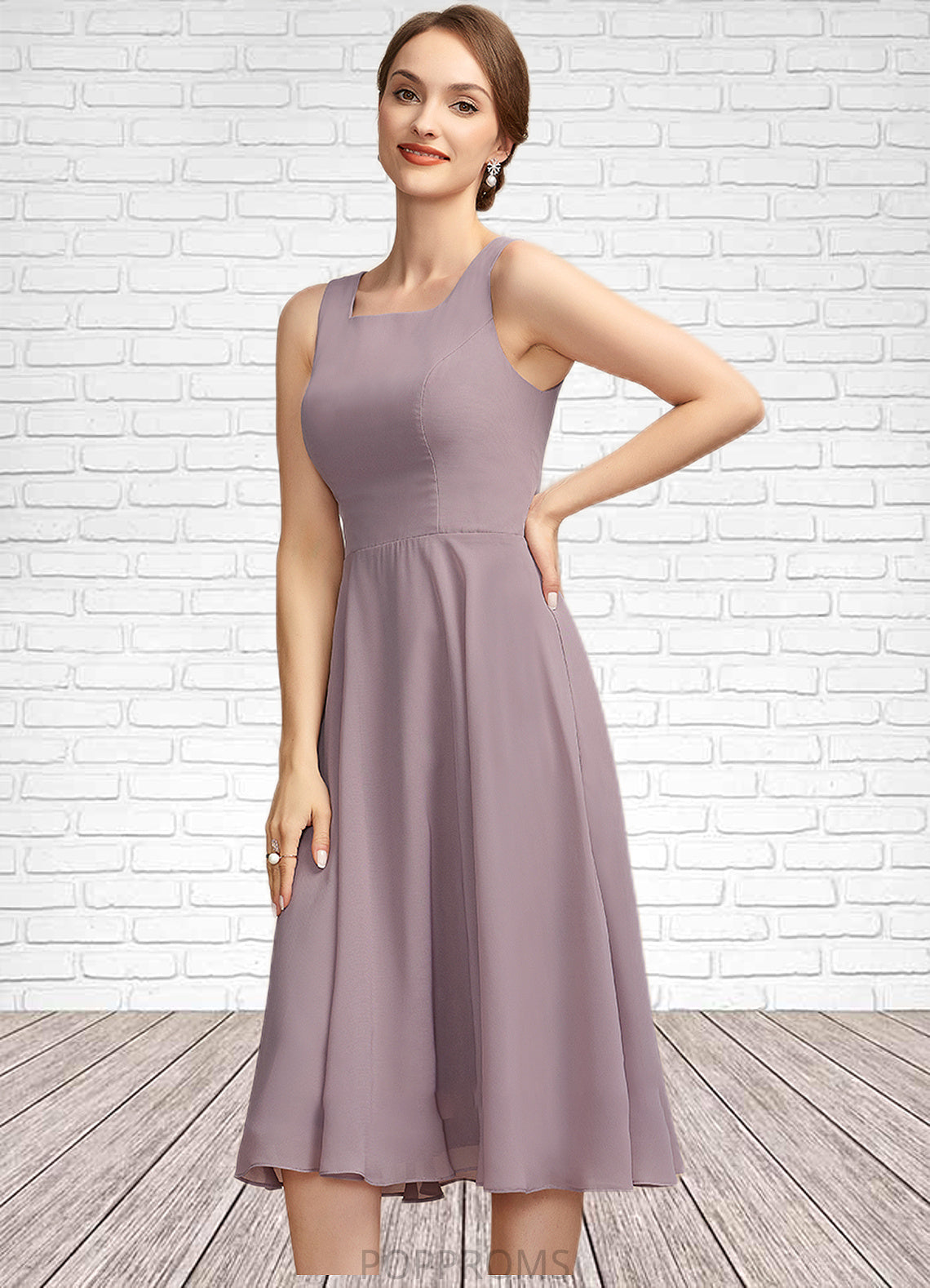 Kaylynn A-Line Square Neckline Knee-Length Chiffon Mother of the Bride Dress PP6126P0014940