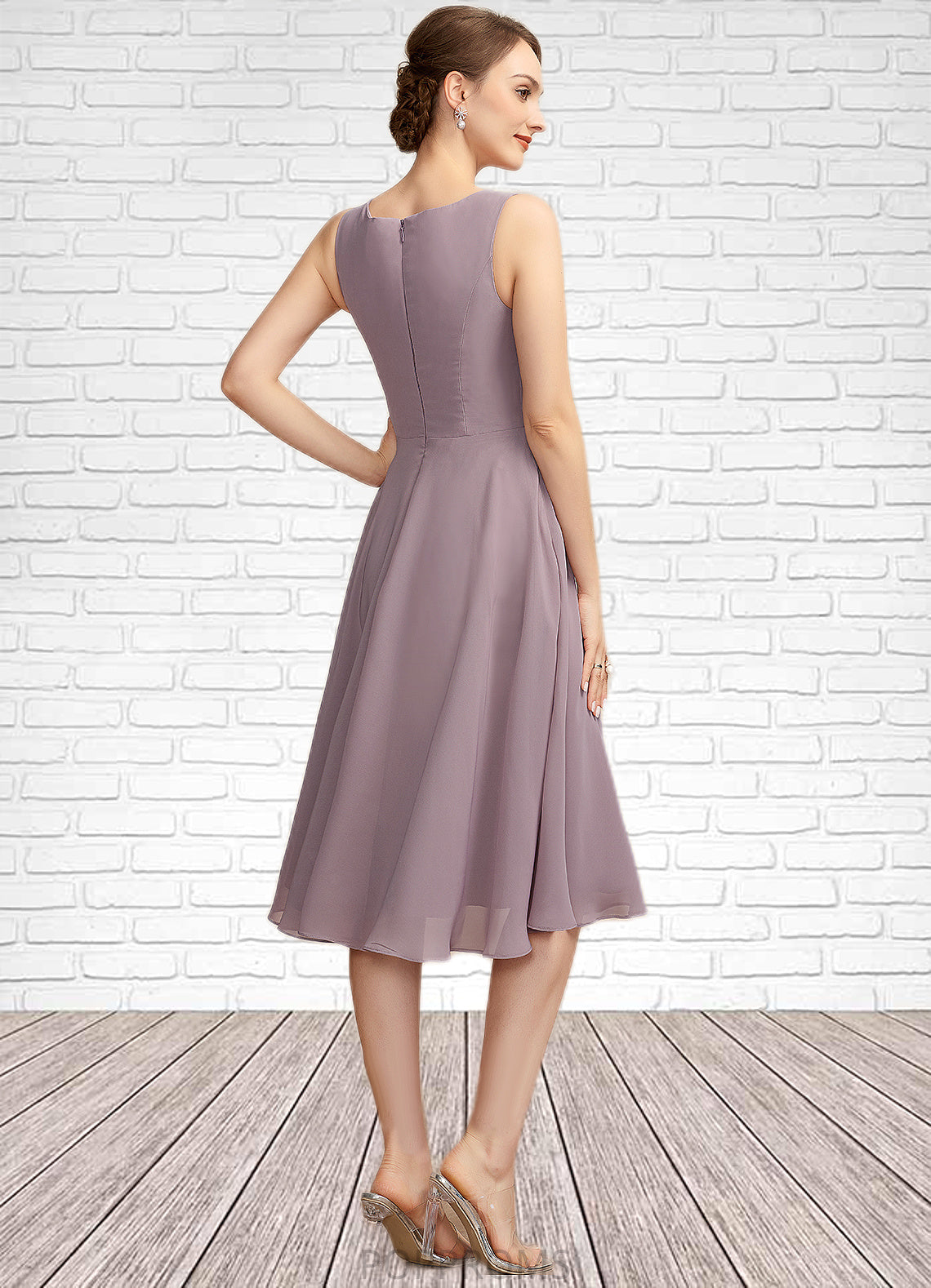 Kaylynn A-Line Square Neckline Knee-Length Chiffon Mother of the Bride Dress PP6126P0014940