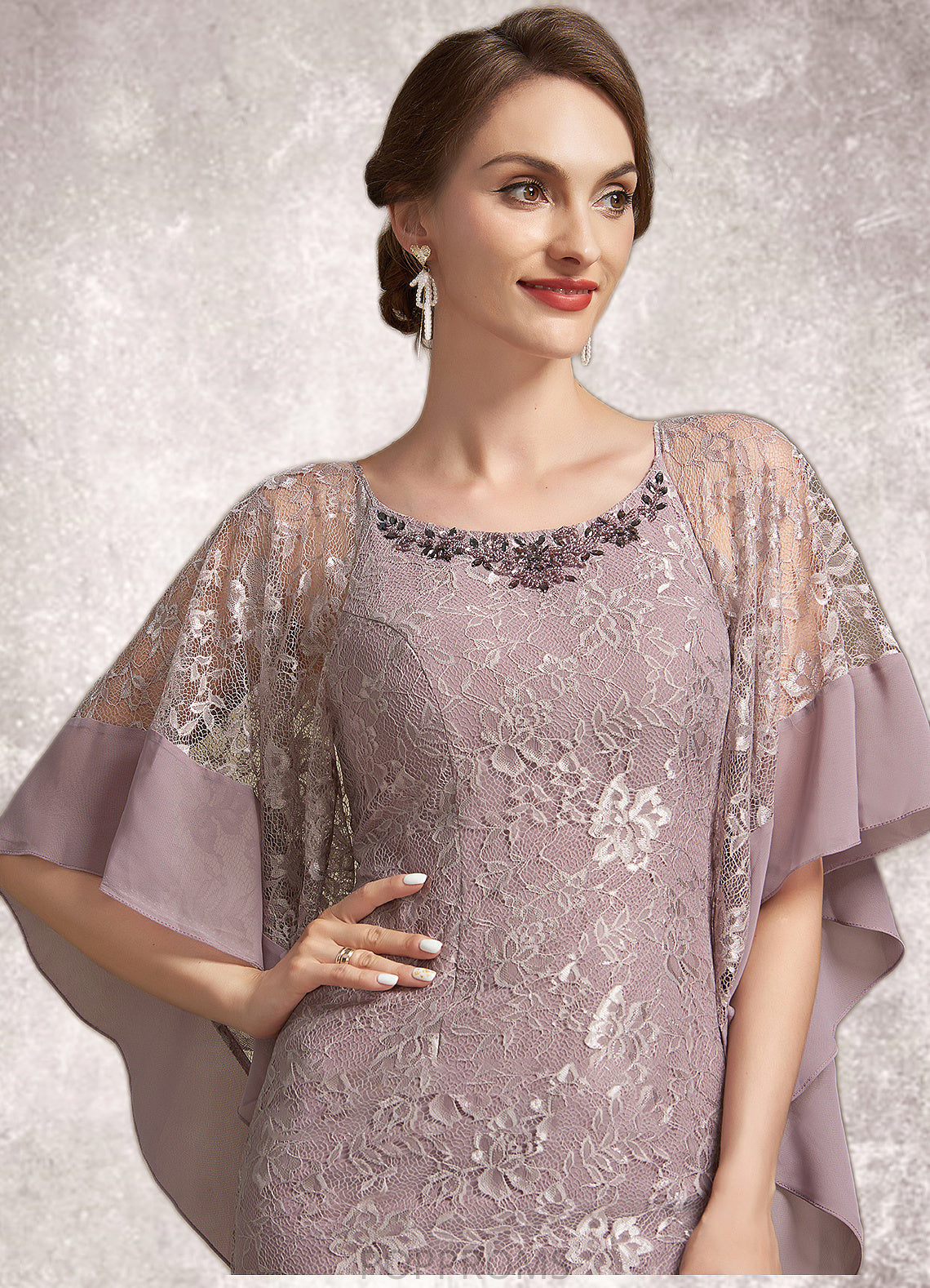 Bella Trumpet/Mermaid Scoop Neck Asymmetrical Chiffon Lace Mother of the Bride Dress PP6126P0014945