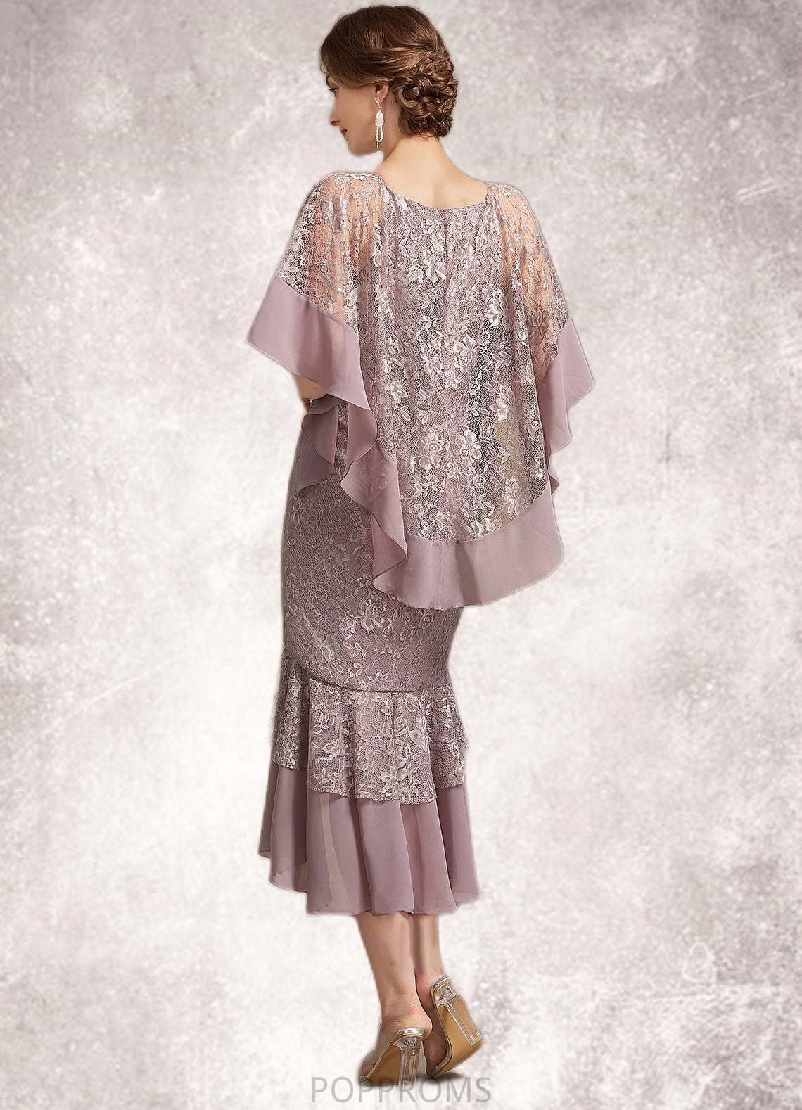 Bella Trumpet/Mermaid Scoop Neck Asymmetrical Chiffon Lace Mother of the Bride Dress PP6126P0014945