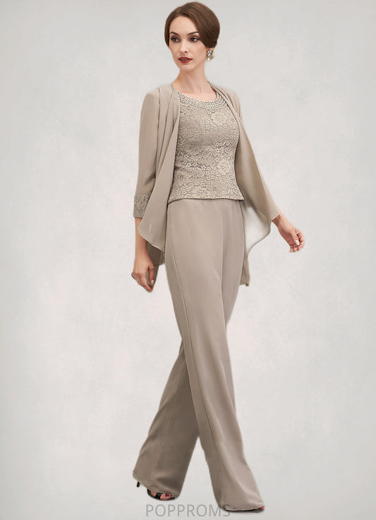 Janet Jumpsuit/Pantsuit Scoop Neck Floor-Length Chiffon Lace Mother of the Bride Dress With Beading Sequins PP6126P0014946