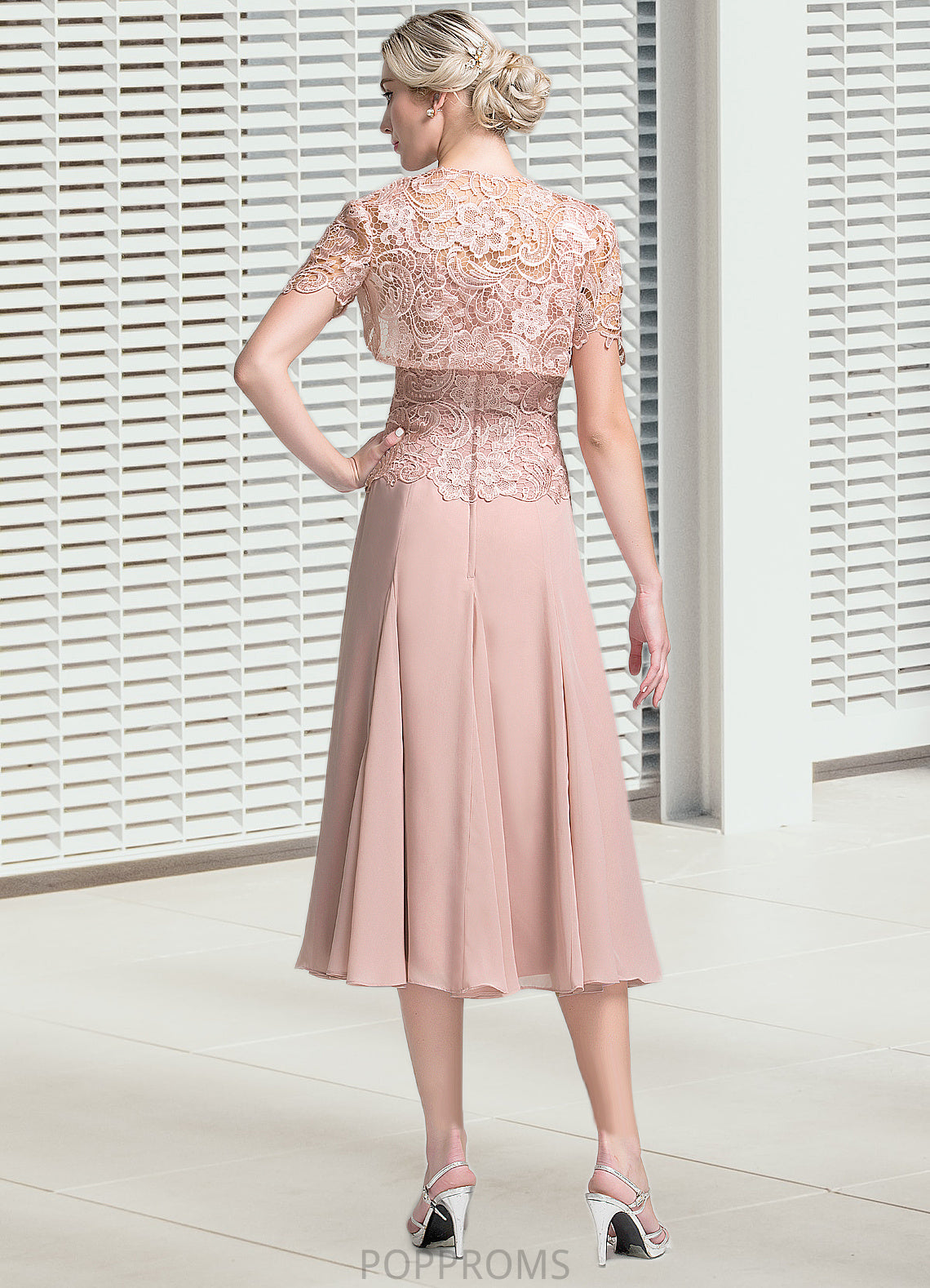 Maya A-Line Square Neckline Tea-Length Chiffon Mother of the Bride Dress PP6126P0014947