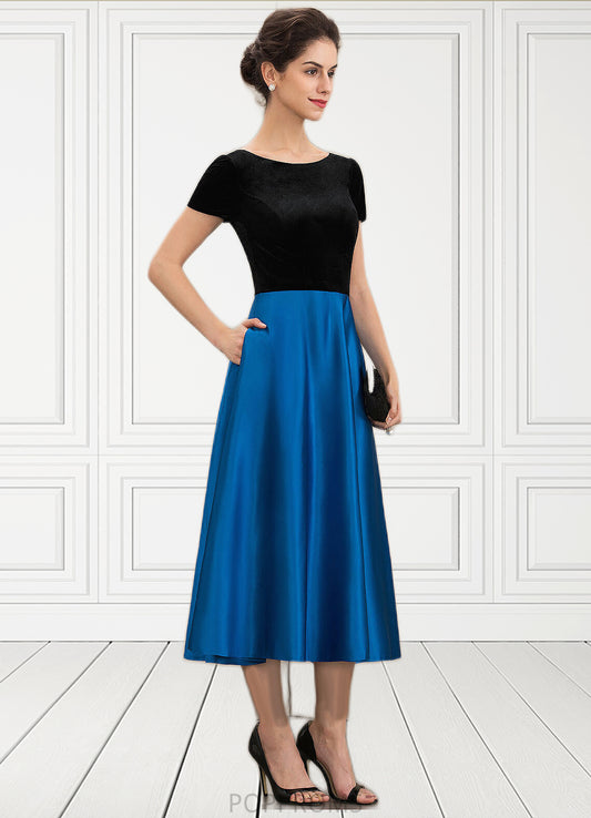 Tara A-Line Scoop Neck Tea-Length Satin Velvet Mother of the Bride Dress With Pockets PP6126P0014950