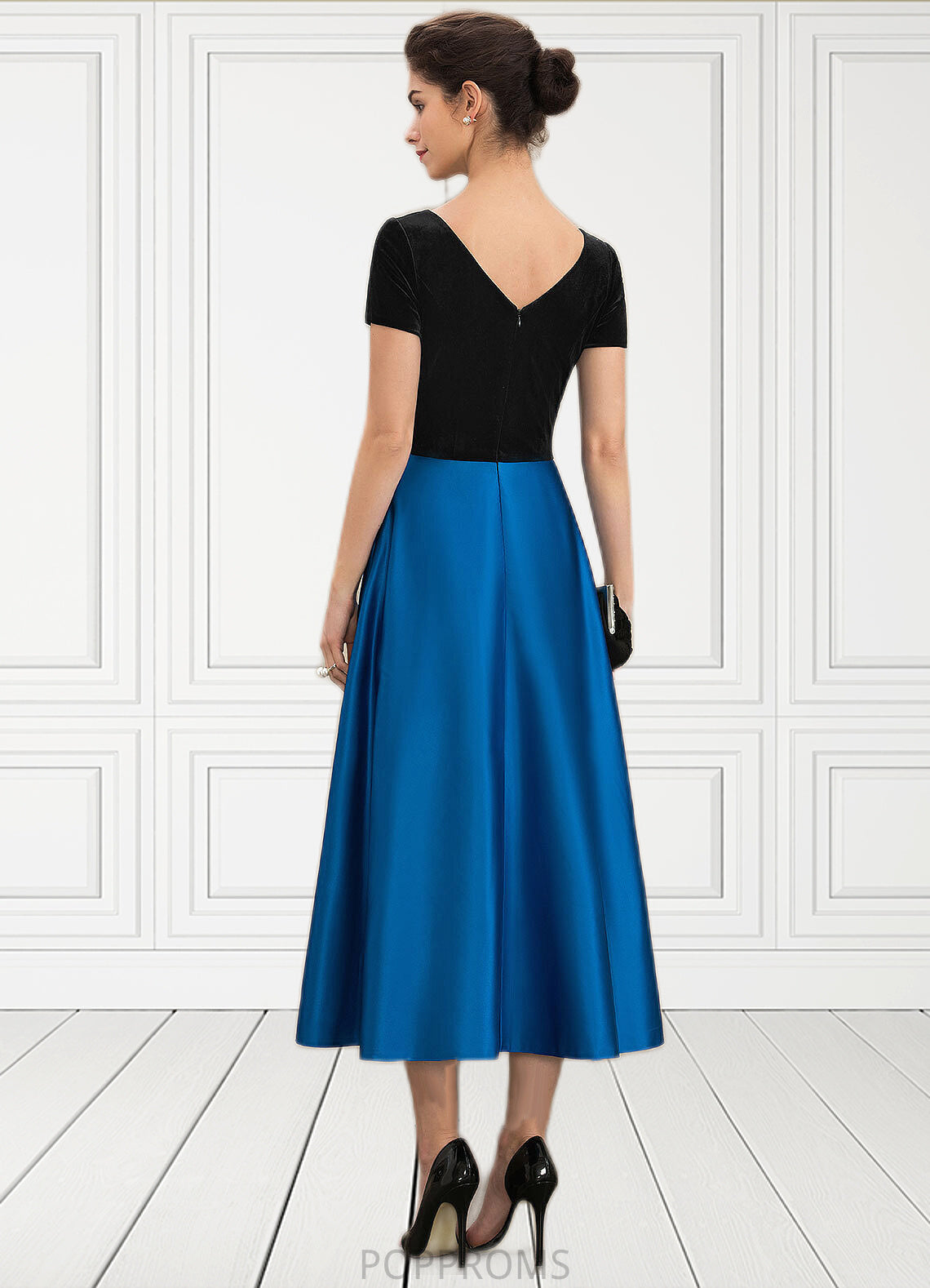 Tara A-Line Scoop Neck Tea-Length Satin Velvet Mother of the Bride Dress With Pockets PP6126P0014950