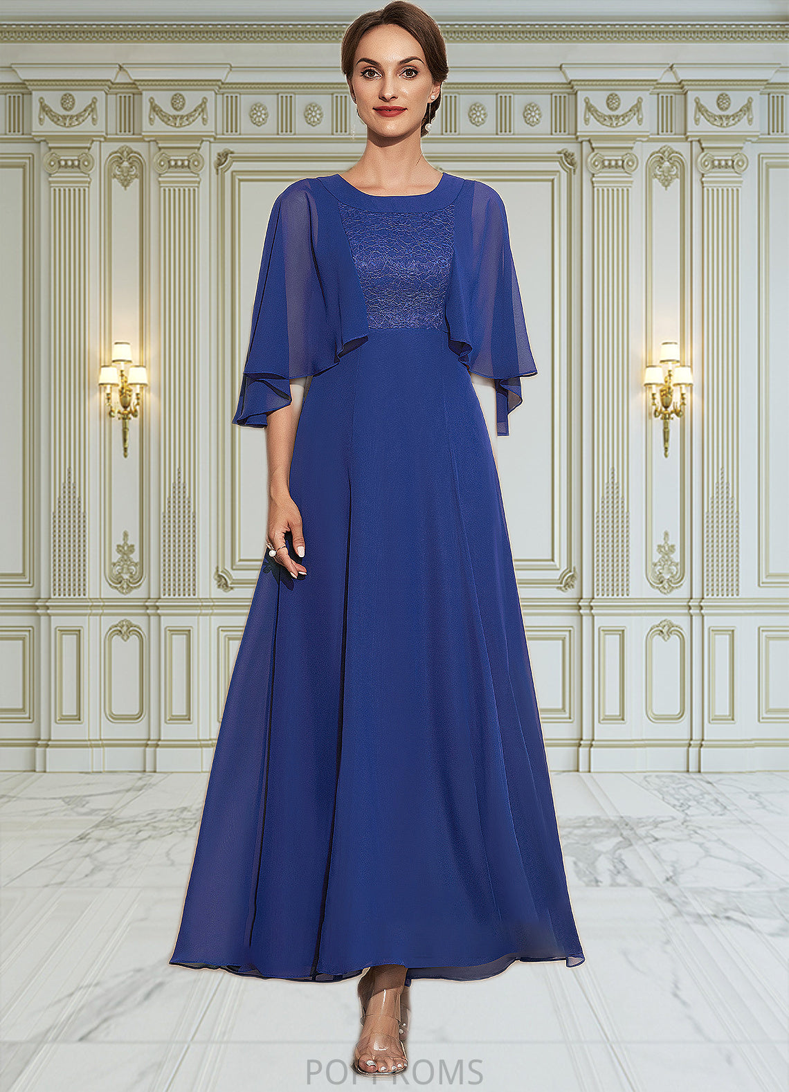 Dalia A-Line Scoop Neck Ankle-Length Chiffon Lace Mother of the Bride Dress PP6126P0014953