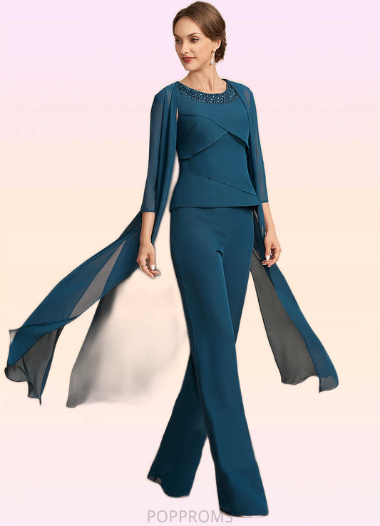 Sadie Jumpsuit/Pantsuit Scoop Neck Floor-Length Chiffon Mother of the Bride Dress With Beading Cascading Ruffles PP6126P0014956