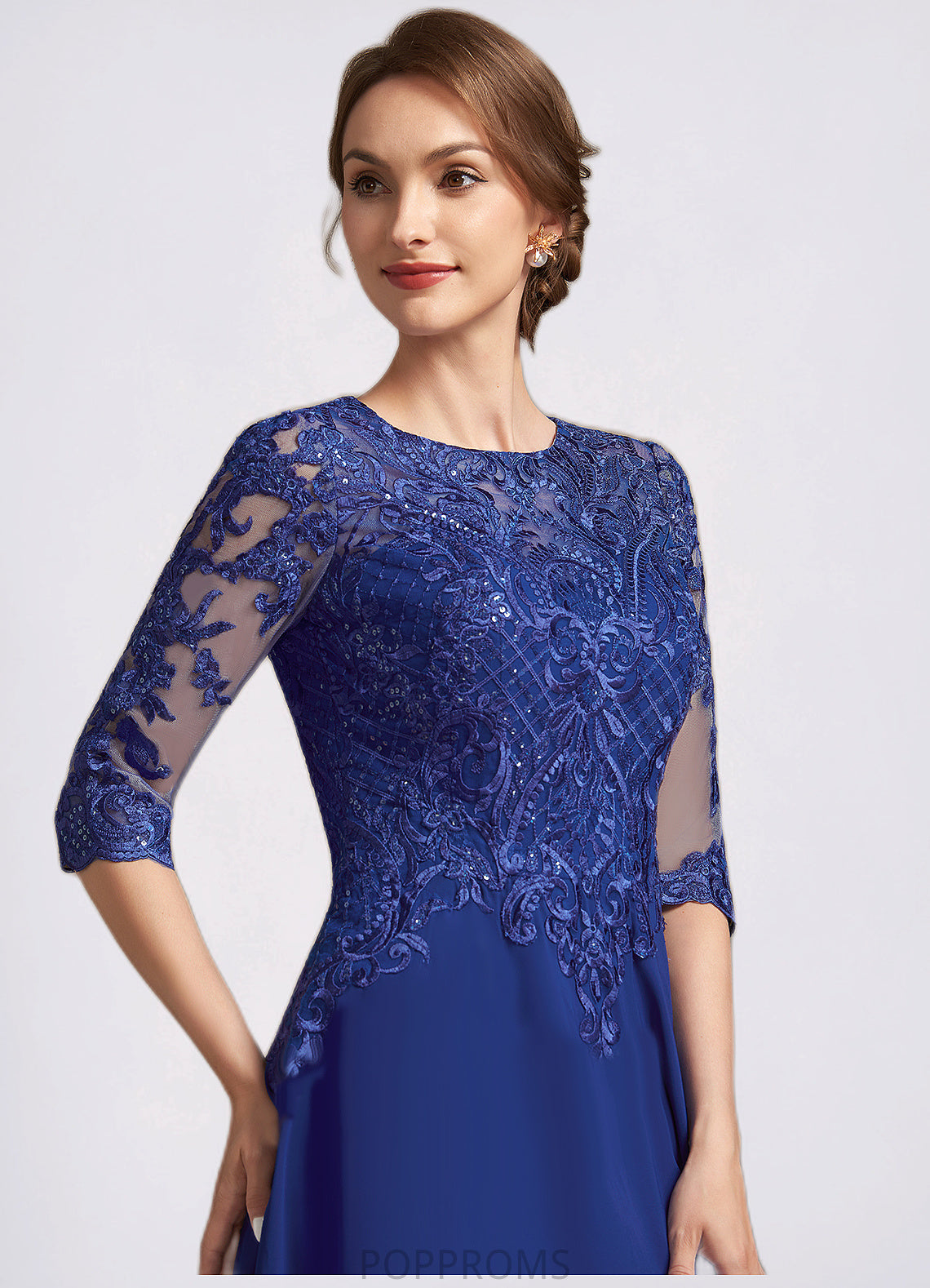 Janiah A-Line Scoop Neck Tea-Length Chiffon Lace Mother of the Bride Dress With Sequins PP6126P0014959