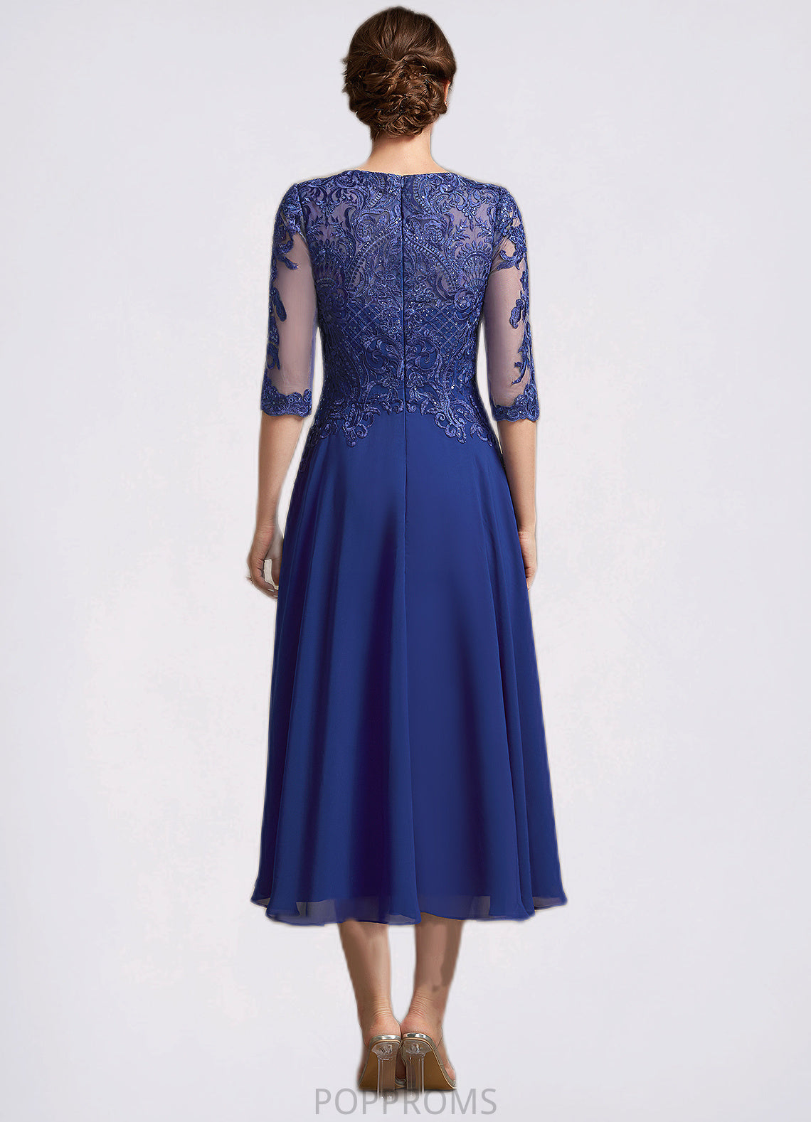 Janiah A-Line Scoop Neck Tea-Length Chiffon Lace Mother of the Bride Dress With Sequins PP6126P0014959