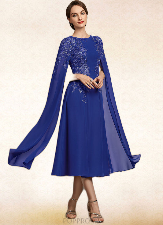 Addisyn A-Line Scoop Neck Tea-Length Chiffon Lace Mother of the Bride Dress With Sequins PP6126P0014960