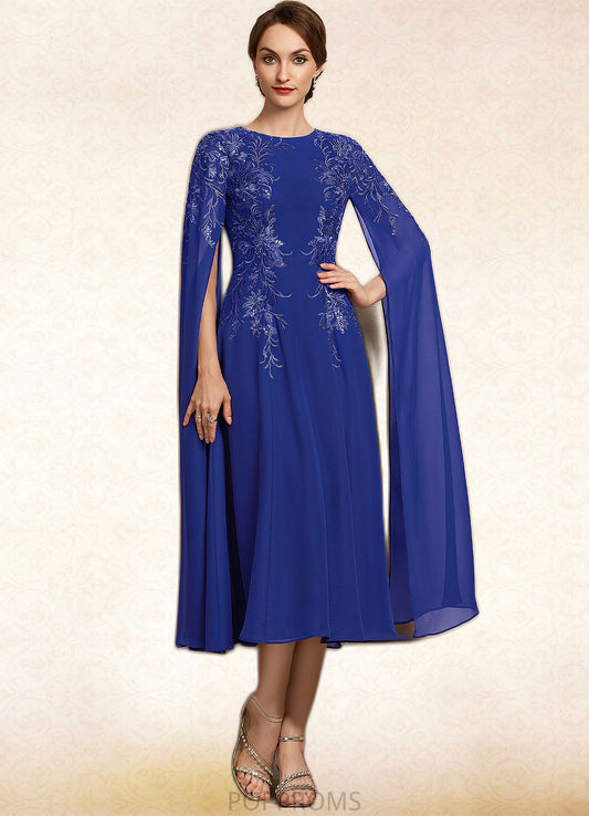 Addisyn A-Line Scoop Neck Tea-Length Chiffon Lace Mother of the Bride Dress With Sequins PP6126P0014960