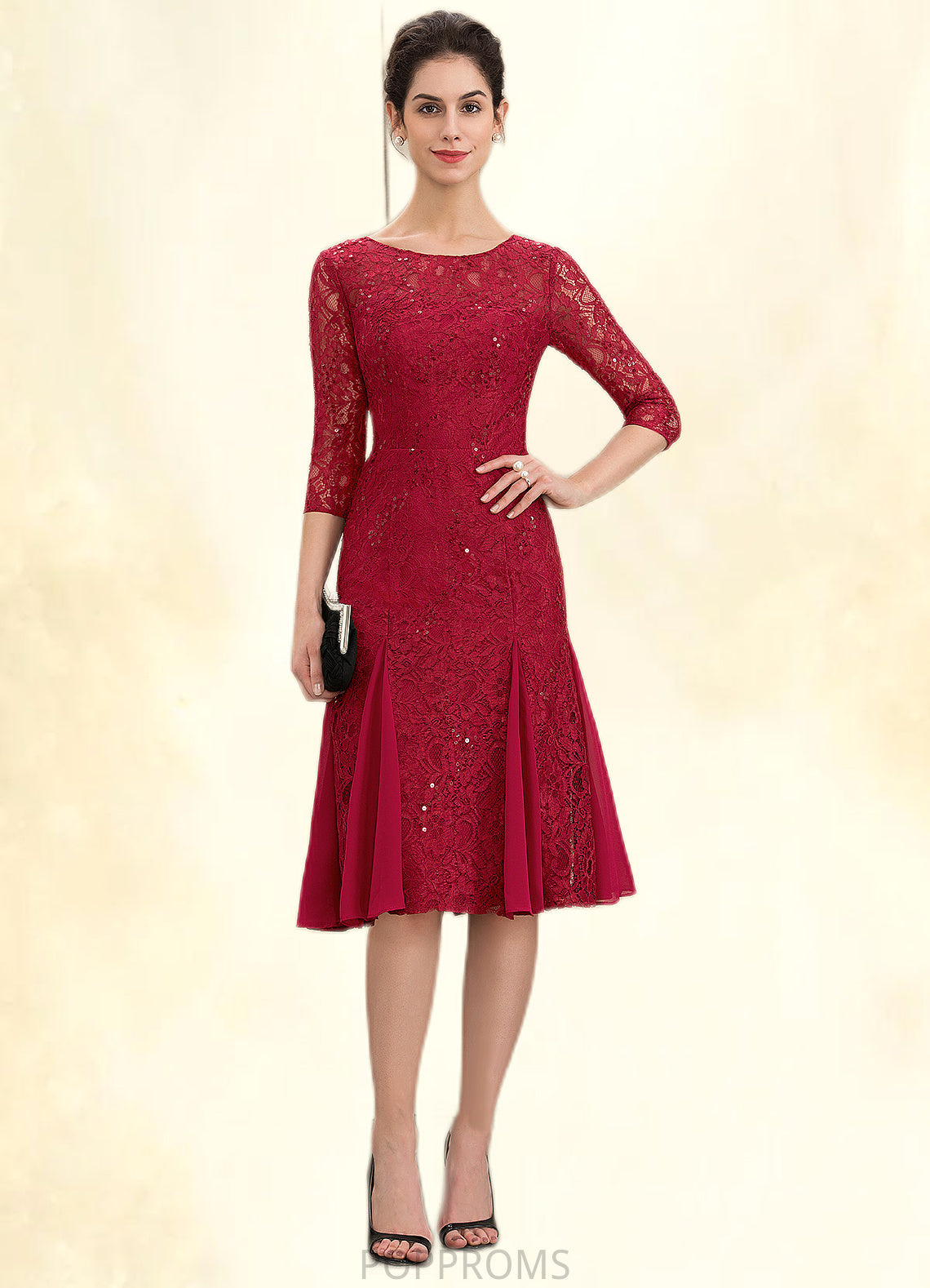 Cora A-Line Scoop Neck Knee-Length Lace Mother of the Bride Dress With Sequins PP6126P0014961