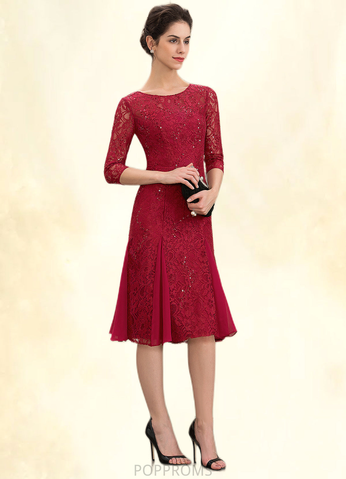 Cora A-Line Scoop Neck Knee-Length Lace Mother of the Bride Dress With Sequins PP6126P0014961