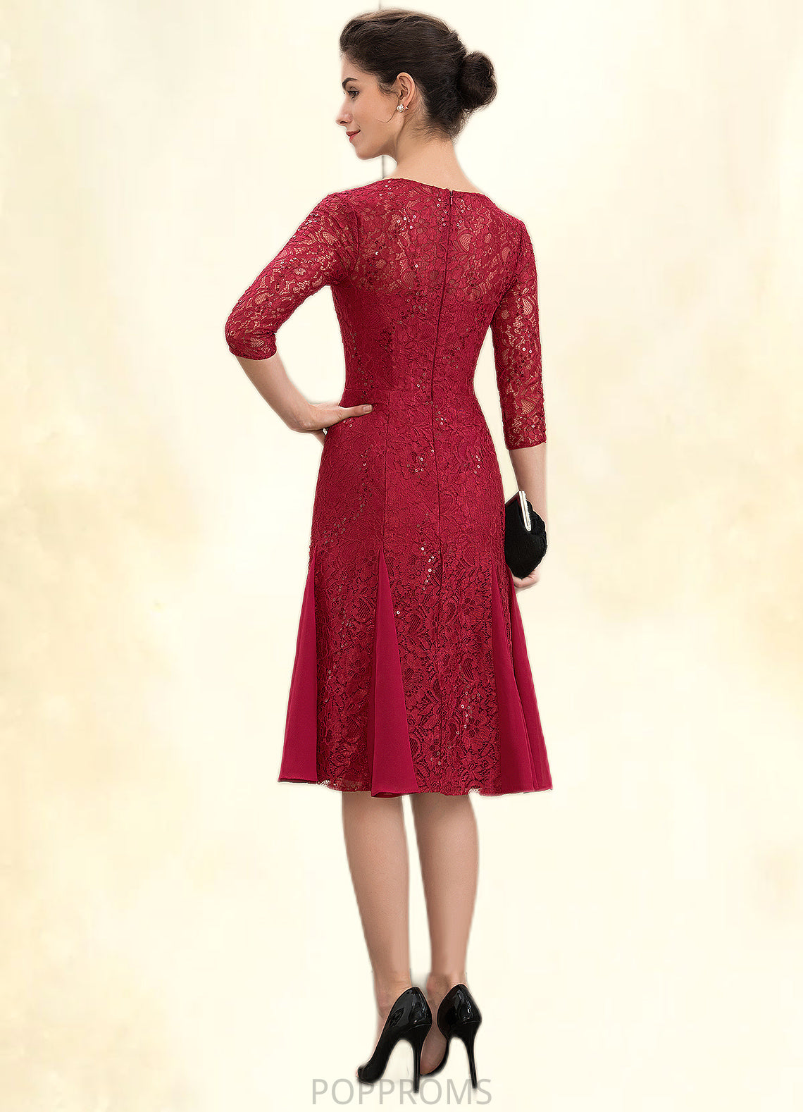 Cora A-Line Scoop Neck Knee-Length Lace Mother of the Bride Dress With Sequins PP6126P0014961