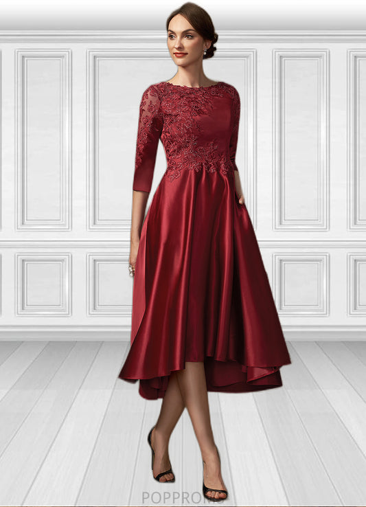 Kiera A-Line Scoop Neck Asymmetrical Satin Lace Mother of the Bride Dress With Sequins Pockets PP6126P0014962