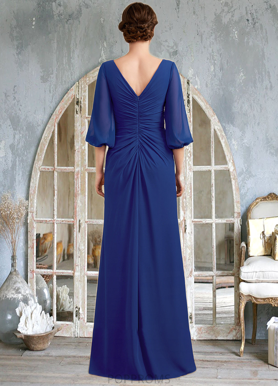 Jamya A-Line Scoop Neck Floor-Length Chiffon Mother of the Bride Dress With Ruffle Beading PP6126P0014963