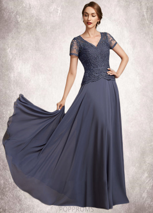 Elizabeth A-Line V-neck Floor-Length Chiffon Lace Mother of the Bride Dress With Sequins PP6126P0014964