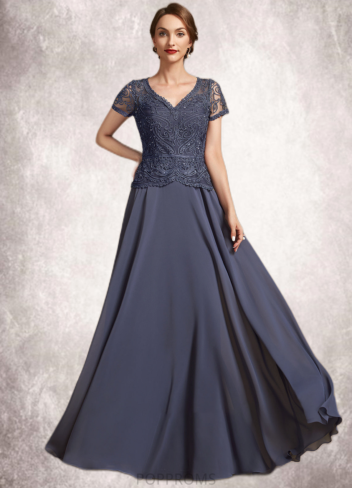 Elizabeth A-Line V-neck Floor-Length Chiffon Lace Mother of the Bride Dress With Sequins PP6126P0014964